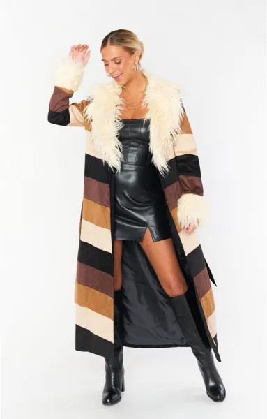 Пальто Penny Lane Long Coat Show Me Your Mumu, цвет Faux Suede Chevron/Faux Fur