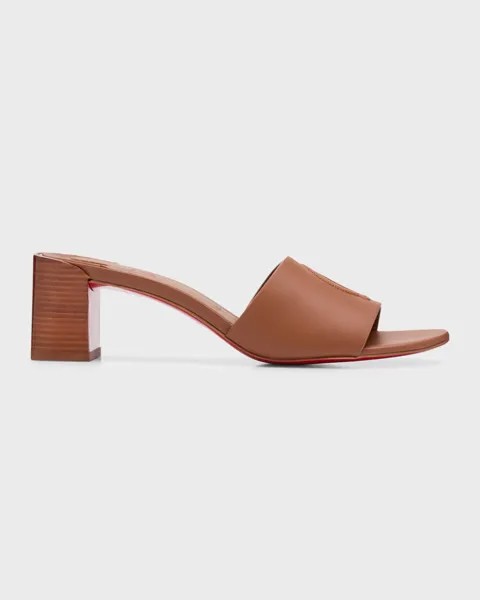 Кожаные сандалии-мюли с логотипом на красной подошве Christian Louboutin, цвет Cuoio