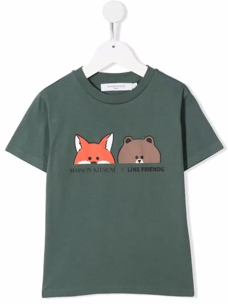 MAISON KITSUNE KIDS футболка с логотипом из коллаборации с Line Friends