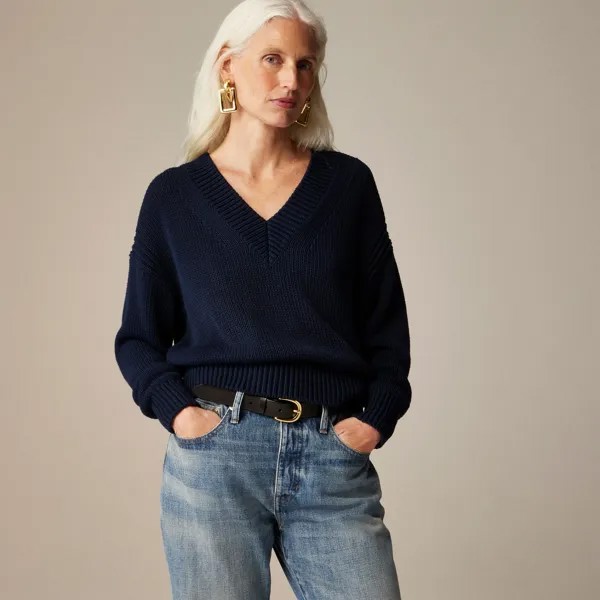 Свободный свитер с V-образным вырезом J.Crew, синий