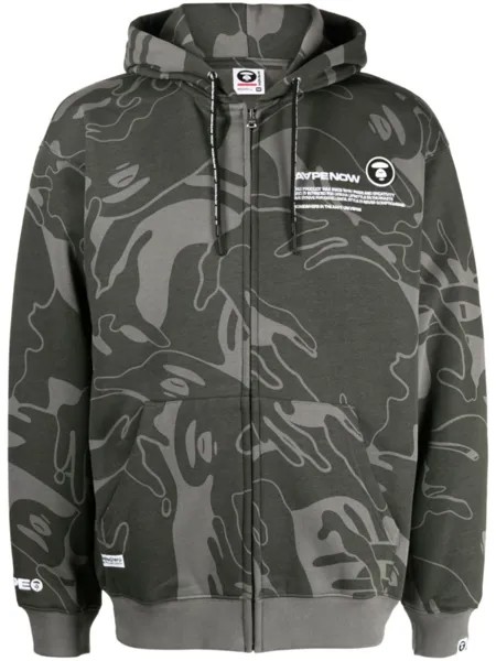 Худи с кулиской и абстрактным принтом AAPE BY *A BATHING APE, зеленый