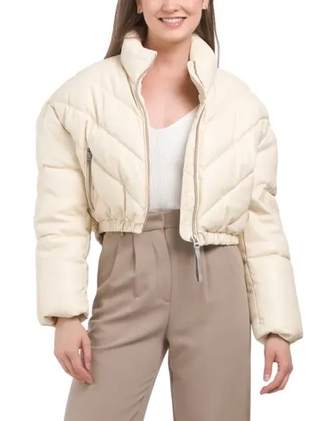 Укороченный пуховик из искусственной кожи Hudson, цвет Cream