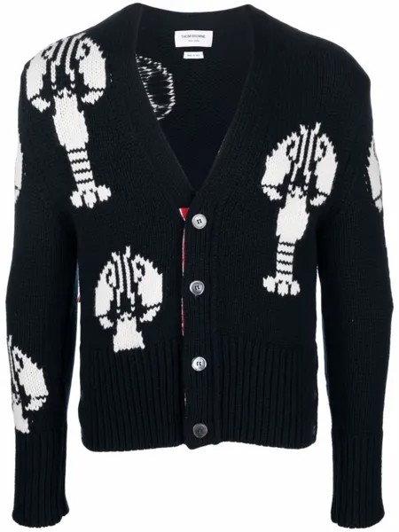 Кардиган вязки интарсия с узором Thom Browne, синий