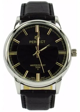 Perfect часы наручные, мужские, кварцевые, на батарейке, кожаный ремень, черный, японский механизм C593-1