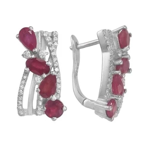 Серьги Серена-Сильвер, серебро, 925 проба, рубин, фианит, корунд, красный