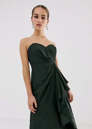 Платье-бандо миди с драпированной отделкой ASOS DESIGN Petite-Зеленый цвет