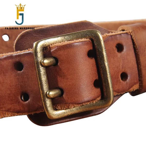 Мужской ремень FAJARINA N17FJ1022, из 100% воловьей кожи, латунный, с двойной пряжкой, в стиле ретро