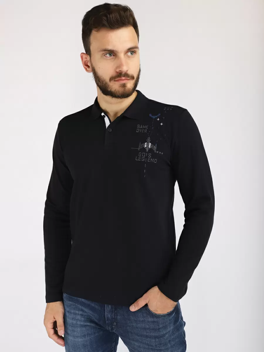 Лонгслив-поло мужской A passion play 212TR(XT-0021)-0101 синий 5XL