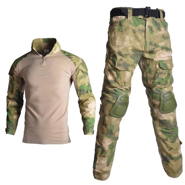 Мужская тактическая камуфляжная военная форма, костюм, армейский походный комплект одежды, военная боевая рубашка + брюки-карго, наколенник...