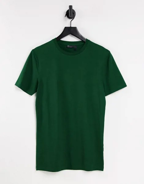 Темно-зеленая облегающая футболка с круглым вырезом ASOS DESIGN-Зеленый цвет