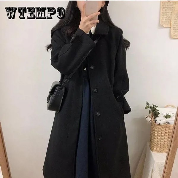 Женское шерстяное пальто Корейское ретро мягкое пальто выше колена Осень и зима Средней длины Шерстяное пальто
