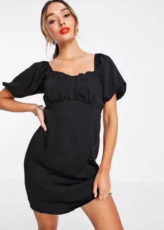 Черное платье мини с присборенной юбкой и объемными рукавами Vero Moda-Черный цвет