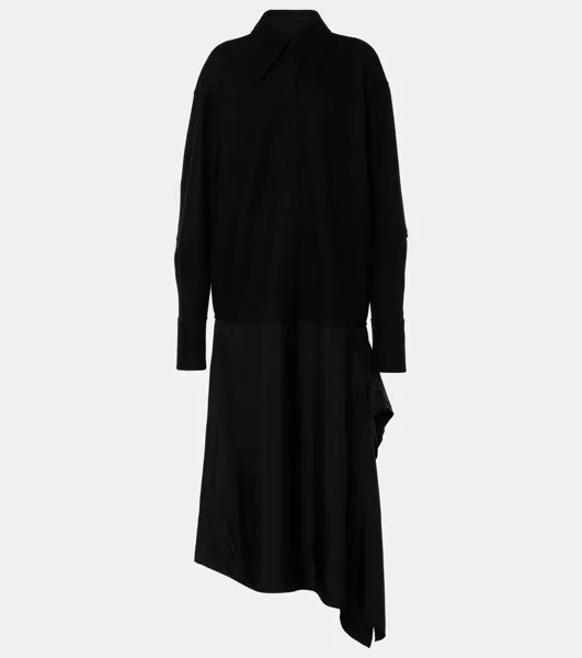 Асимметричное платье-рубашка с шерстяной отделкой Jil Sander, черный