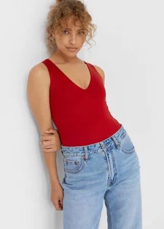 Stradivarius Боди Из Полиамида С V-Образным Вырезом Красный Xl