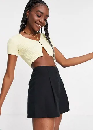 Черные фактурные шорты со складками спереди ASOS DESIGN Tall-Черный цвет