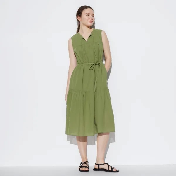 Легкое хлопковое платье (без рукавов, короткое, длина 104-115см) UNIQLO, зеленый
