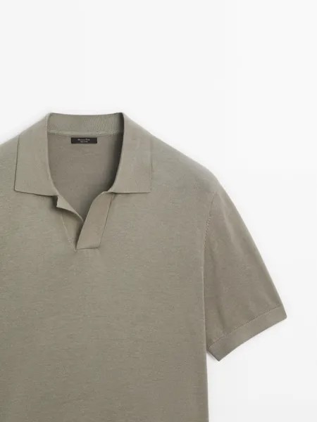 Трикотажная рубашка-поло из смесового хлопка Massimo Dutti, taupe grey