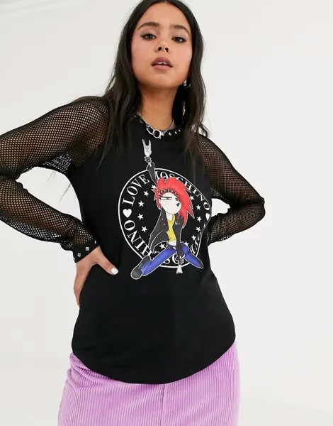 Топ с сетчатыми рукавами Love Moschino-Черный