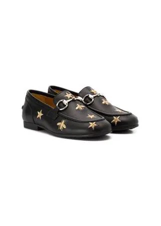 Gucci Kids лоферы с вышивкой пчел и звезд