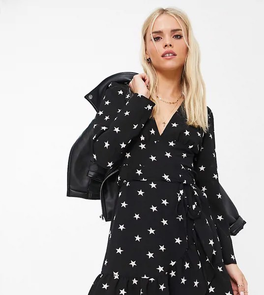 Платье мини с запахом и принтом звезд ASOS DESIGN Petite-Разноцветный