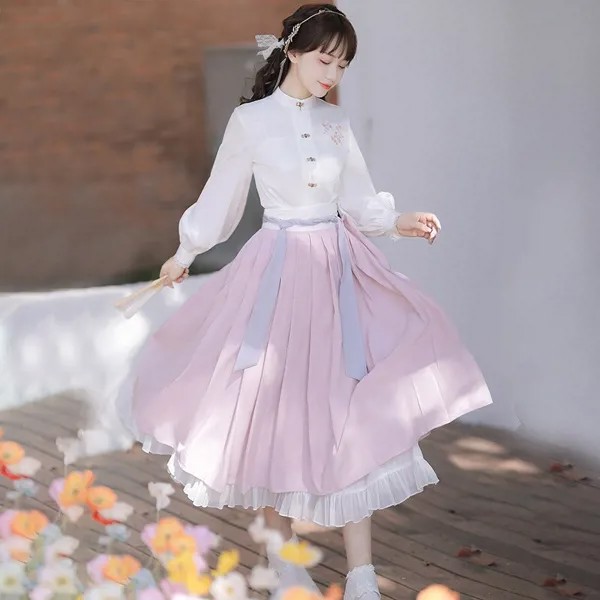 Новое поступление, Осеннее оригинальное платье ханьфу в китайском стиле с вышивкой, женское Восточное традиционное пушистое платье-костюм ...