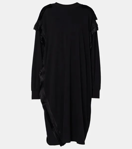 Платье-свитер из хлопкового трикотажа с оборками Mm6 Maison Margiela, черный