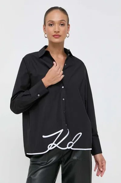 Хлопковая рубашка Карла Лагерфельда Karl Lagerfeld, черный