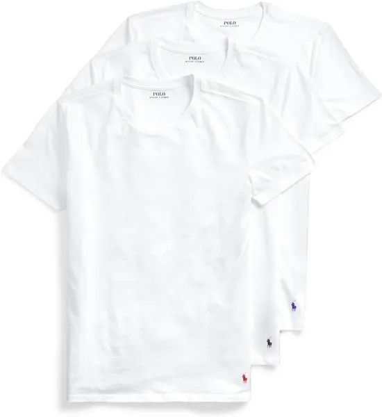 Комплект из 3 футболок приталенного кроя с влагоотводящими принтами для экипажа Polo Ralph Lauren, белый