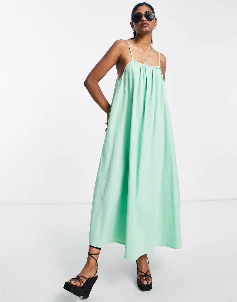 Мятно-зеленое хлопковое платье макси с завязками на спине EDITED