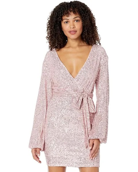 Платье Bebe Knit Sequin Tie Waist Dress, цвет Rose