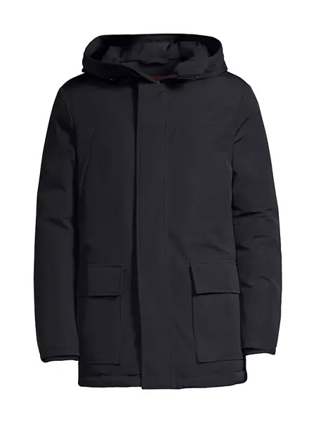 Тексовое пальто с капюшоном Corneliani, темно-синий