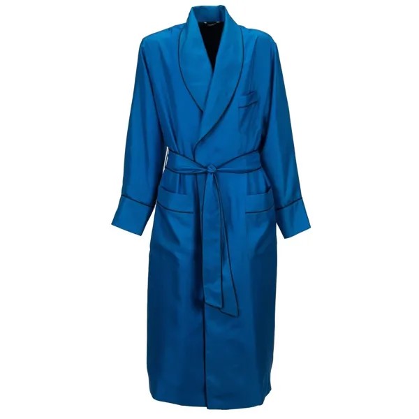 DOLCE - GABBANA Классический шелковый халат с поясом Синий Черный 12408