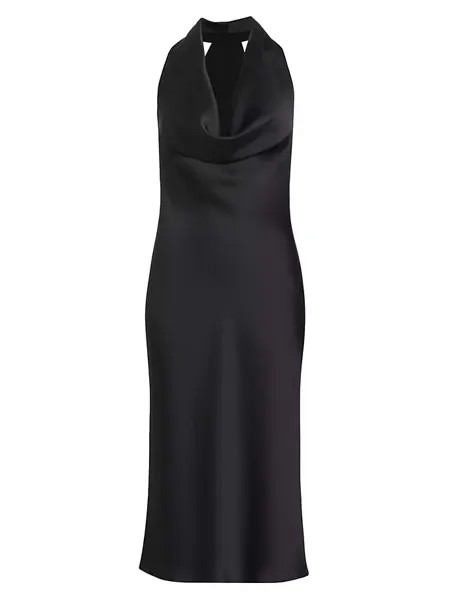 Атласное платье-миди с хомутом Norma Kamali, черный