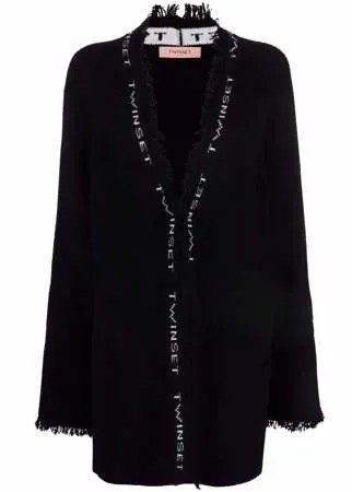 TWINSET кардиган-пальто с бахромой и логотипом