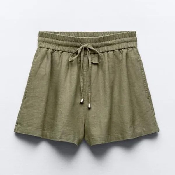 Шорты Zara Linen-blend, пыльный хаки