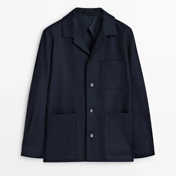 Куртка-рубашка Massimo Dutti Wool Blend Flannel - Studio, темно-синий