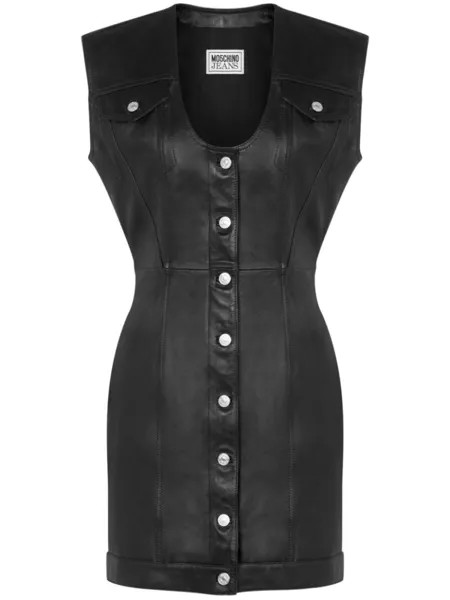 MOSCHINO JEANS кожаное платье мини, черный