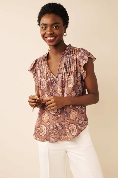 Блуза с короткими рукавами рюшами и V-образным вырезом Next