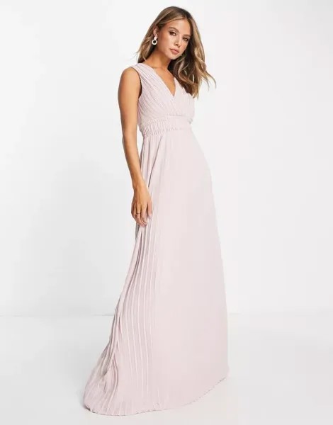 Платье макси норково-розового цвета TFNC Bridesmaid с плиссированной завязкой на талии