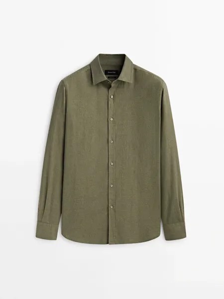 Рубашка узкого кроя из хлопкового твила Massimo Dutti, зеленый