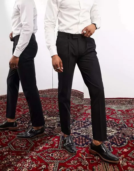 Черные узкие костюмные брюки из ткани премиум-класса Noak Camden с эластичной тканью