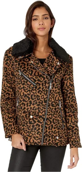 Куртка Avec Les Filles Faux Sherpa Trimmed Leopard Wool Blend Biker, цвет Beige/Black
