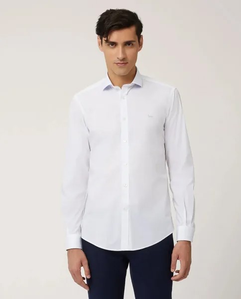 Однотонная узкая мужская рубашка белого цвета Harmont&Blaine, белый
