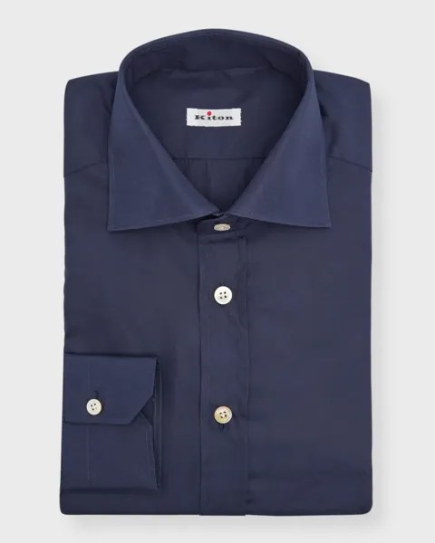 Мужская однотонная хлопковая спортивная рубашка Kiton, цвет Navy