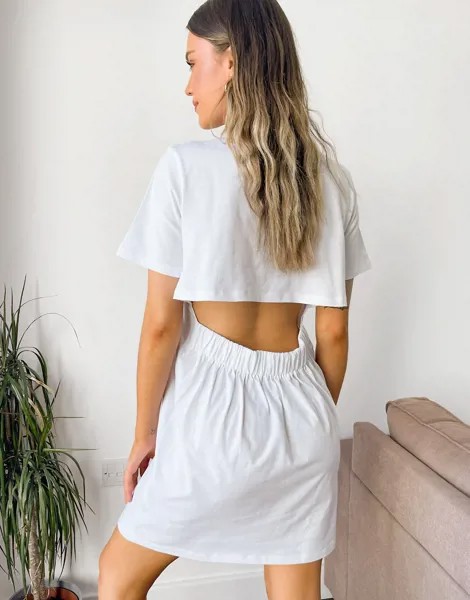 Белое платье-рубашка мини с открытой спиной ASOS DESIGN-Белый