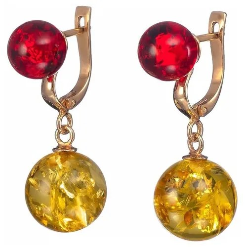 Серьги Amberprofi, серебро, 925 проба, золочение, янтарь