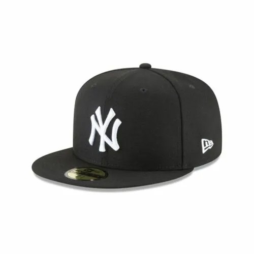 New Era New York Yankees Basic 59Fifty Fitted Cap Hat Черный-Белый 11591127
