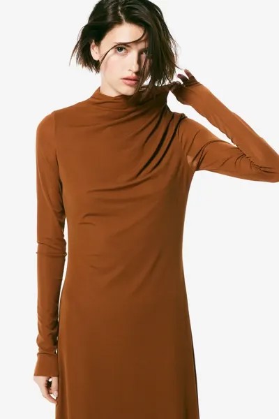 Платье из джерси с низким воротником-поло H&M, коричневый