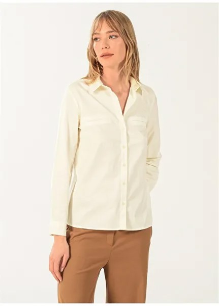 Однотонная белая женская блузка с рубашечным воротником NGSTYLE
