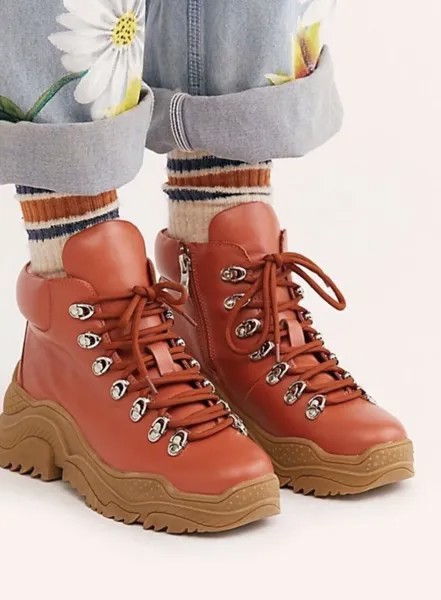 Походные ботинки Jeffery Campbell Bowery Оранжевые кожаные ботинки со шнуровкой на танкетке 7 НОВИНКА